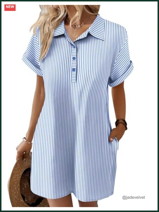 Dresses & Skirts - Cotton Button Down Shift Dress with Pockets Beach Cover Up
